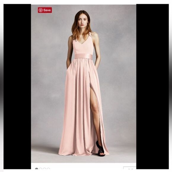 VERA WANG WHITE Label V -Neck Halter Gown with Slit VW360214 Color Blush Sz. 4 - Picture 1 of 9